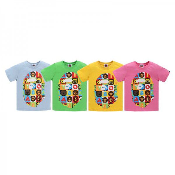 Foreign trade children's colorful square men and women's casual short-sleeved T-shirt 