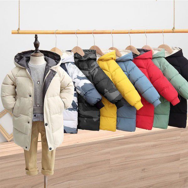 New children's down cotton-padded clothes, boys' middle and long girls' winter clothes, Korean version cotton-padded clothes, baby's thickened coat 