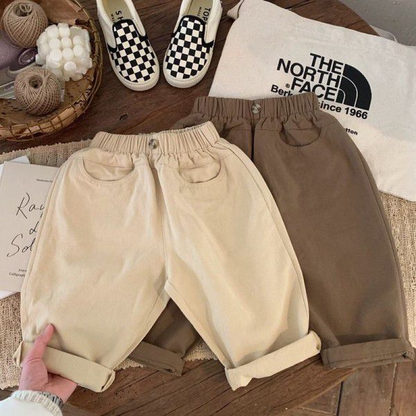 Children's trousers, boys' Japanese style, 2023 spring new children's cotton trousers, girls' casual pants, pure color, foreign style 