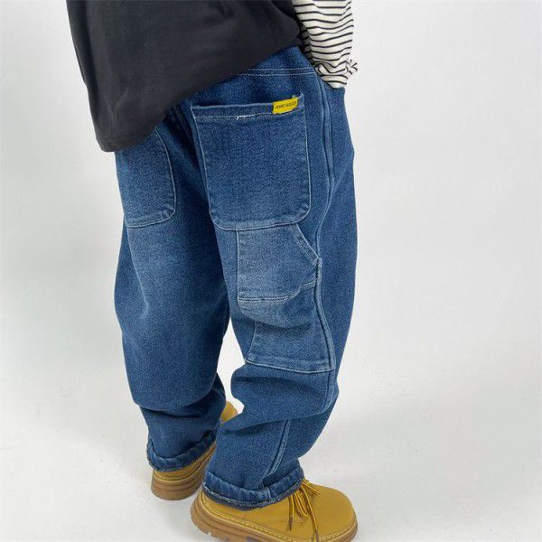 Boys' jeans 2022 winter CTX new plush jeans loose work clothes jeans soft jeans trousers 