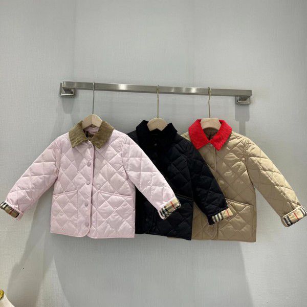 High-end children's clothing, autumn and winter 22, new Gaoding men and women's quilted cotton jacket, rhombus lapel cotton jacket 