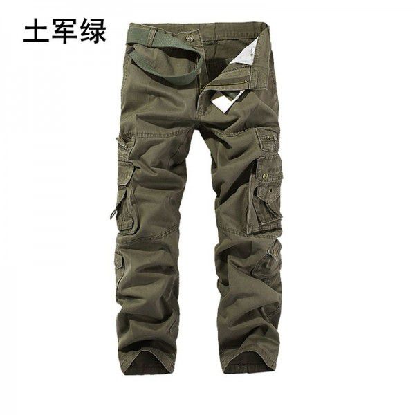 Men's overalls, foreign trade, leisure, pure cotton, outdoor, multi-pocket, pure color trousers, men