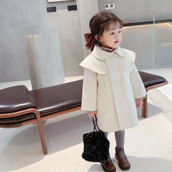 Girls' coat with cotton and thickened woolen top autumn and winter clothes small fragrant coat baby cape doll collar 8898 