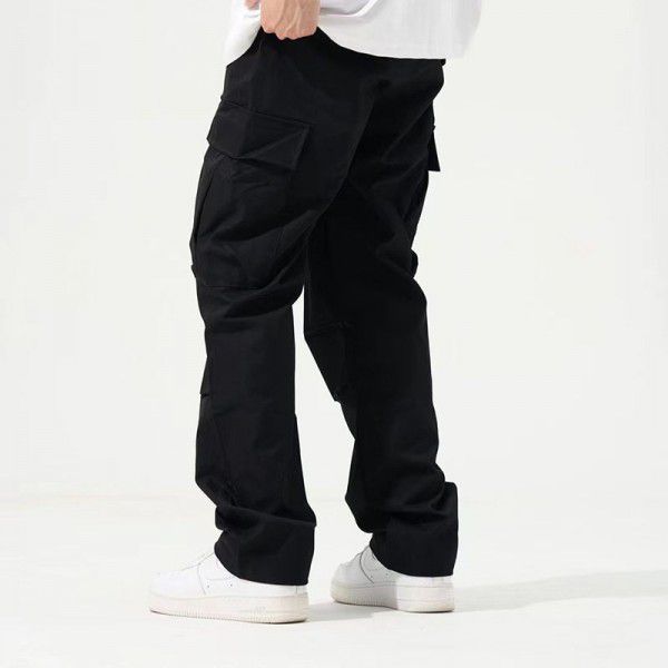 Fall new American style street fashion straight tube all-season casual pants Boys' multi-pocket personalized overalls
