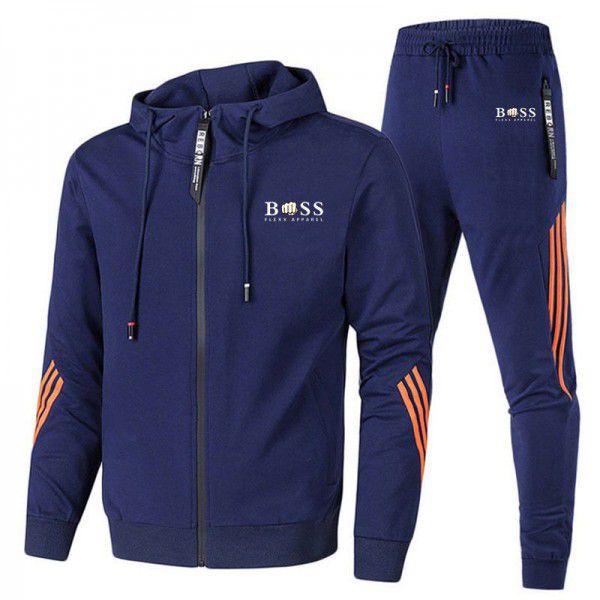 Cross-border new leisure sports two-piece men's sweater suit hoodie printing men's sweater spot printing 