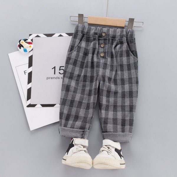 Boys' pants checked autumn 2022 new children's spring and autumn casual pants western pants baby pants thin foreign style 