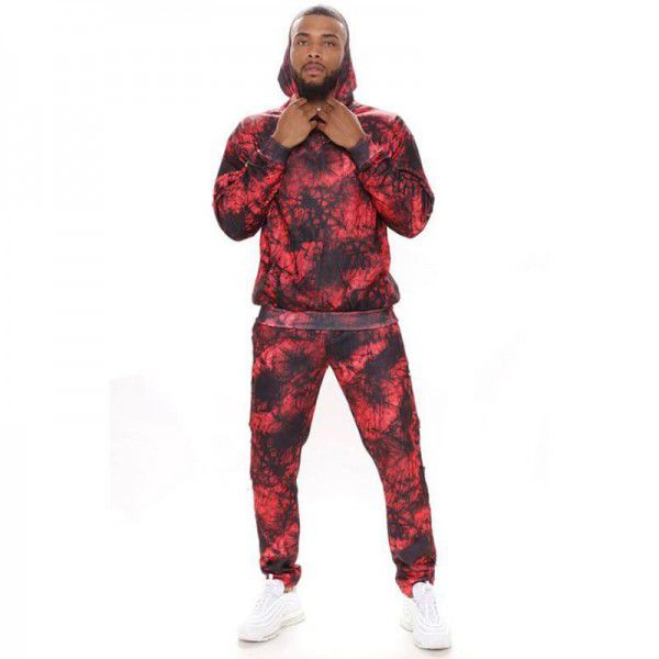 New men's casual sports suit 3D digital printing sweater hooded trousers two-piece men's suit 