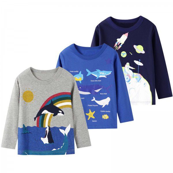 Autumn new European and American style brand children's t-shirt knitted children's bottom shirt cartoon long-sleeved children's t-shirt 
