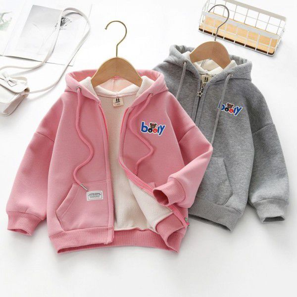 Children's clothing wholesale first-hand source of girls' coat 2022 autumn and winter style plush and thick zipper children's coat 