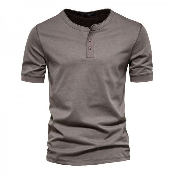 Cross-border clothes for foreign trade men t Henry round-neck short-sleeved T-shirt Heavy-weight men's slim fit solid color sports bottom shirt 