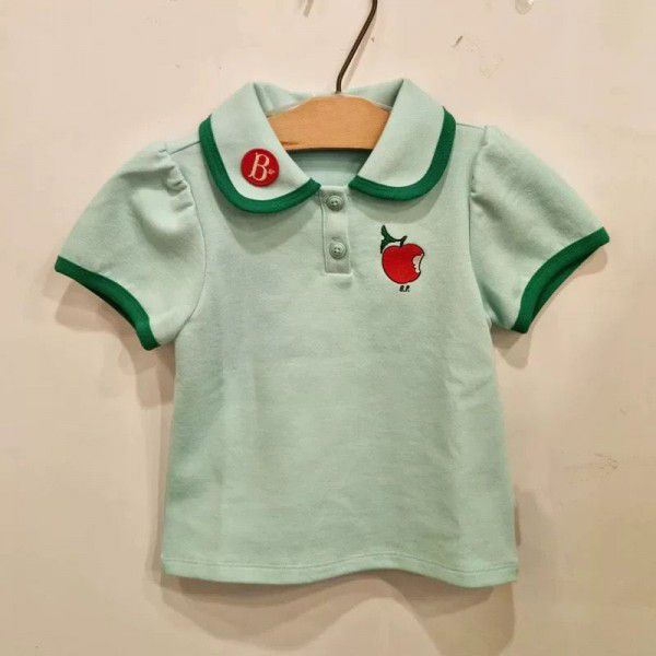 BE family's new summer product children's casual short-sleeved T-shirt for small and medium-sized children's apple embroidery pattern polo shirt ins 