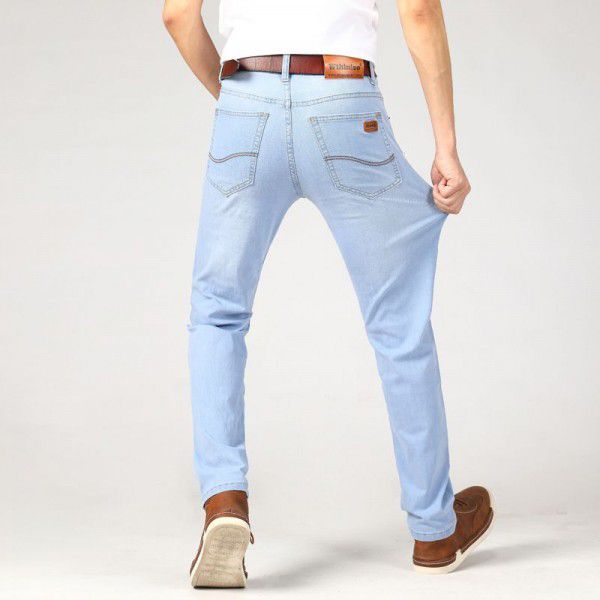Wthinlee issued autumn new light blue jeans for men's straight tube business casual youth high-waisted slim pants 
