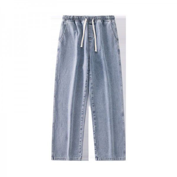 Men's Jeans Elastic Waist Straight Loose Pants 2022 Autumn New Korean Fashion Versatile Casual Pants 