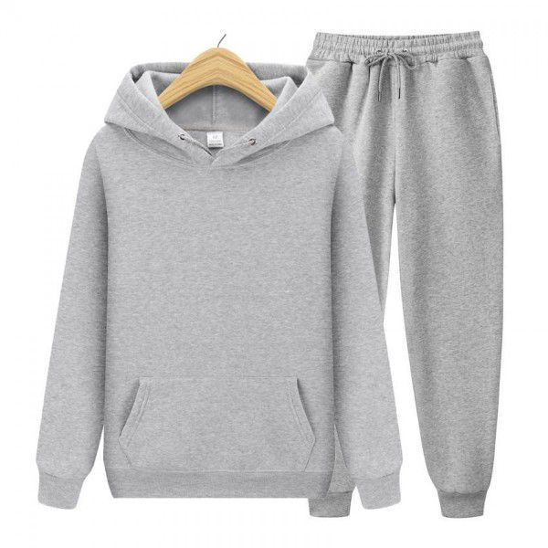 Men's sports hooded solid color pullover sweater set two-piece hoodie and sweatshirt and sweatpants 