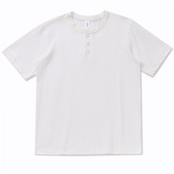 Amikaki 260G Heavy Henley Neck Short Sleeve American Vintage Cotton Tough Guy Fitness Simple T-shirt Men's Wholesale 