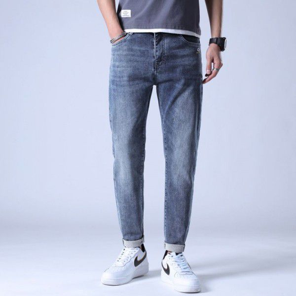 Spring and Autumn Men's Jeans Fashion Fashion Brand Casual Stretch Small Straight Fit Fashion Jeans Men