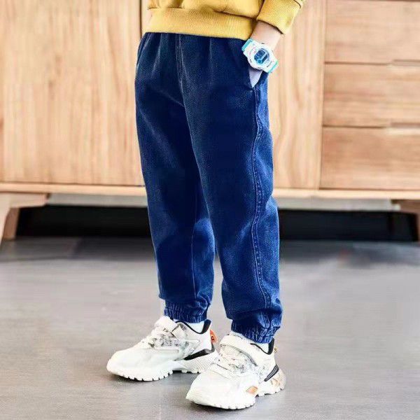 Boys' jeans autumn and winter plush 2022 children's leggings loose casual children's clothing wholesale 