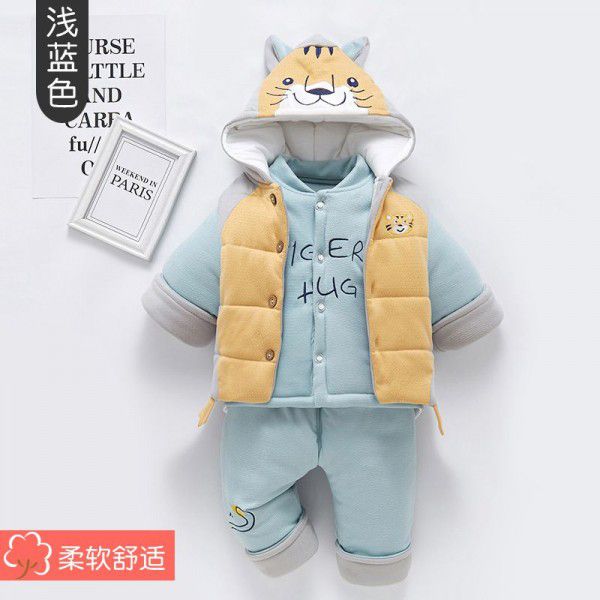 Newborn winter split suit for infants in autumn and winter wear thickened warm cotton-padded jacket jacket and three-piece suit for going out 