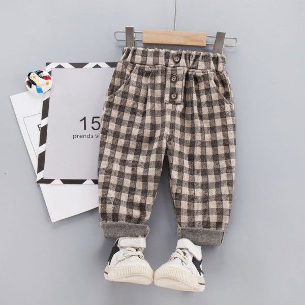 Boys' pants checked autumn 2022 new children's spring and autumn casual pants western pants baby pants thin foreign style 