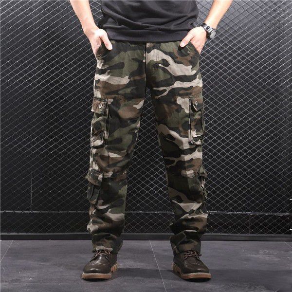 Welding work pants Labor protection work clothes pants Wear-resistant loose straight multi-pocket men's camouflage work clothes trousers 