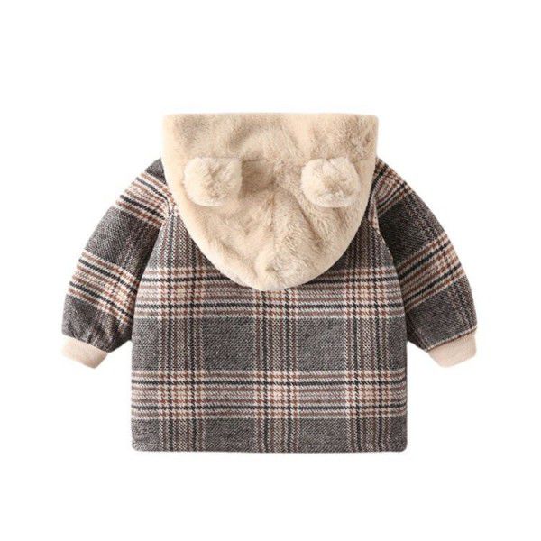 Children's coat Children's plaid coat Boys' thickened warm long-sleeved hoodie Girls' winter windbreaker trend 