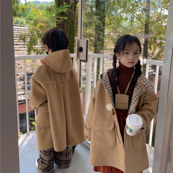 Cheese and meow children's fur coat 2021 winter new boys and girls Korean version hooded medium and long thick coat 