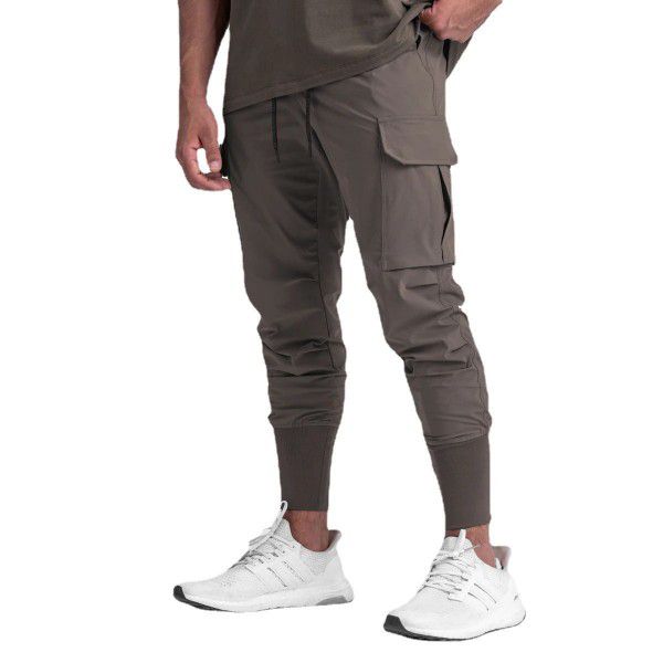 Crazy Muscle Men's Sports Leisure Pants Fitness Stretch Woven Running Training Leg Pulling Cord Guard Pants Cross-border 