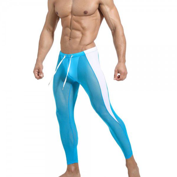 Cross-border European and American new men's cycling sports pants mesh breathable fitness training tights high elastic 
