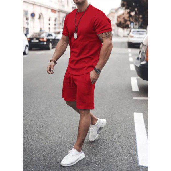 Foreign trade 2021 summer cross border Europe and America Amazon short sleeve shorts two piece sports leisure men's suit in stock 