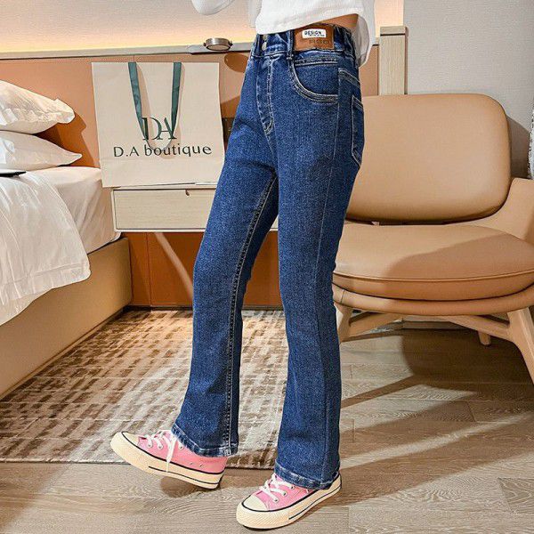 Foreign trade girls' jeans spring style 2023 new girls' westernized flared pants Korean spring and autumn children's pants wholesale 