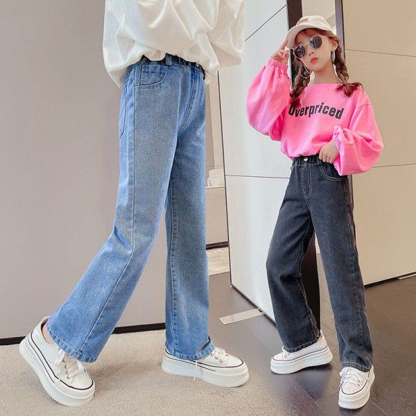 Girls' denim wide leg trousers wear westernized 2023 new style children's loose trousers children's trousers in spring and autumn 