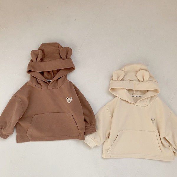 Children's spring bear hooded sweater for babies and children's Korean version of early spring coat for babies and children's cute outerwear 