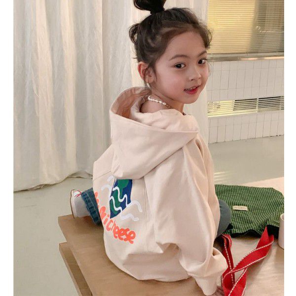 Ins children's clothing 2023 spring children's back printed hooded jacket men's and women's fashion sports top 