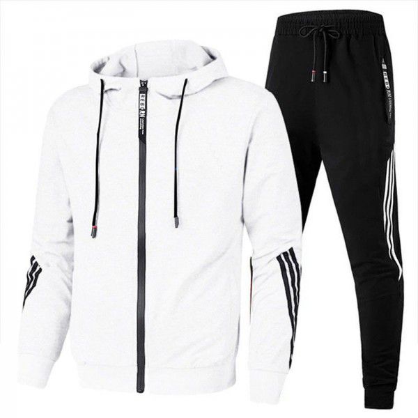 New spring and autumn sweater suit Men's trousers Youth casual running three-bar sports suit Men's two-piece suit 