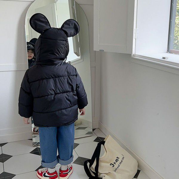 Winter new children's cotton jacket Mickey plush down jacket ear hooded down jacket
