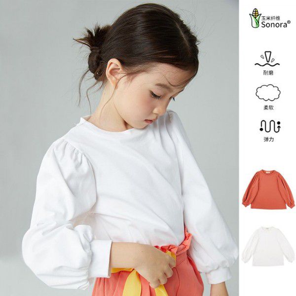 Girls' long-sleeved T-shirt autumn new court sleeve top corn fiber children's bubble sleeve bottom shirt doll shirt 