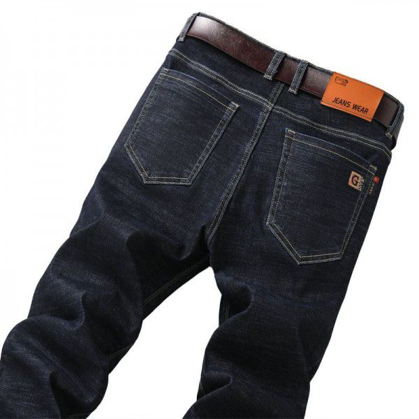 Quality hot selling men's jeans autumn and winter thick stretch versatile light business little dad pants show young men's style 
