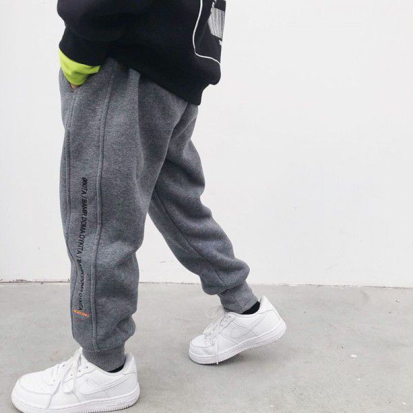 Boys' plush trousers 2020 winter new style westernized middle and large children's plush trousers children's winter warm sports pants trend 