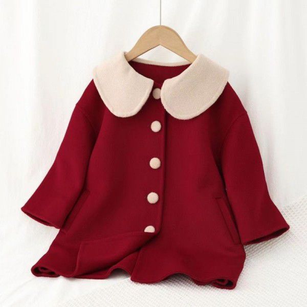 Girls' wool coat autumn and winter 2022 new children's clothing western-style children's retro medium-length double-sided cashmere coat 