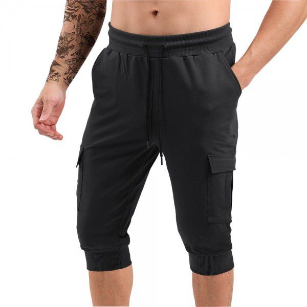 Cross-border European and American foreign trade muscle fitness sports men's seven-point shorts running training leisure pants wholesale 