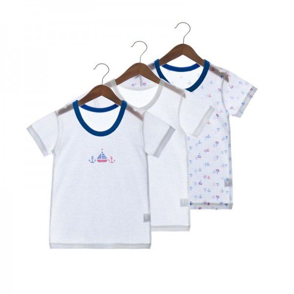 Summer breathable mesh cotton series T-shirt boys and girls short-sleeved T-shirt three-piece set can be labeled 