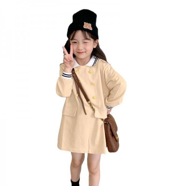Girls' 2022 autumn wear new long-sleeved T-shirt for girls Korean version of foreign polo dress for children's fashion long T dress 