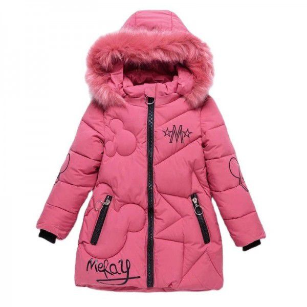 Winter new girls' cotton-padded clothes Korean version medium and large children's medium and long down cotton thickened cotton coat 