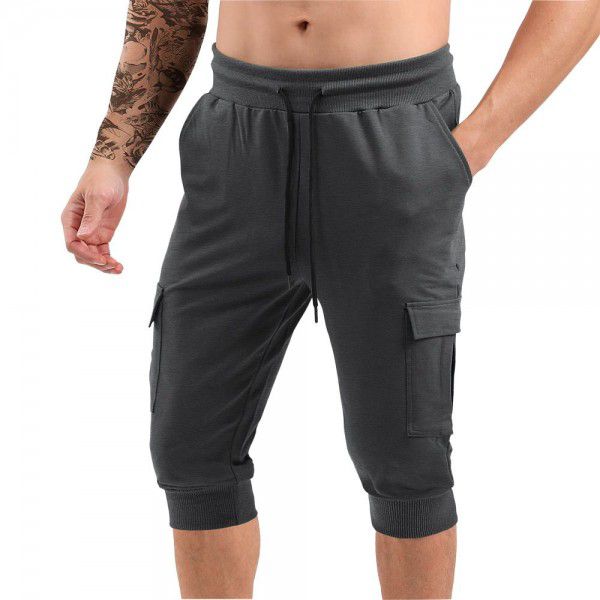 Cross-border European and American foreign trade muscle fitness sports men's seven-point shorts running training leisure pants wholesale 