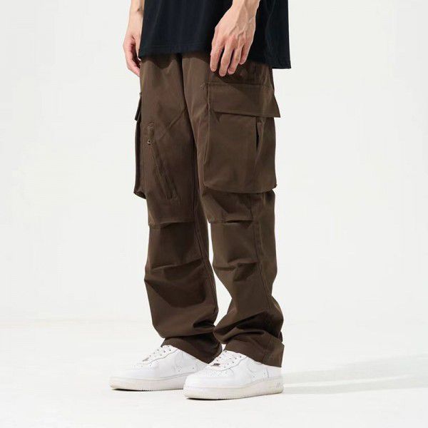 Fall new American style street fashion straight tube all-season casual pants Boys' multi-pocket personalized overalls