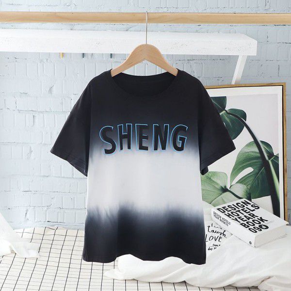Boys' top 2022 summer clothes, children's cotton, fashionable camouflage, foreign style, printed letters, boys' T-shirt, short sleeve fashion 