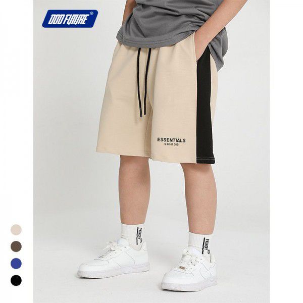 Children's wear FEAROFGOD three-dimensional new double-line essentials cotton sports pants, boys' five-point pants, street trend 