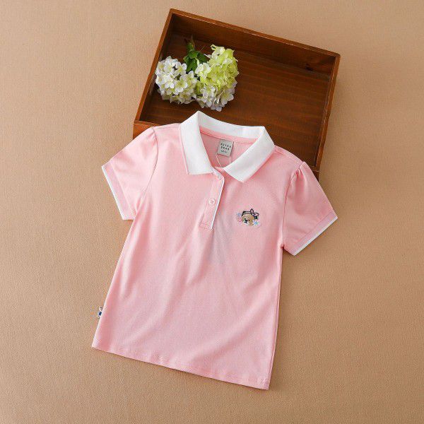 Girls' short-sleeved T-shirt polo shirt 2022 summer new children's top pure cotton large children's clothing solid color bottom shirt thin 