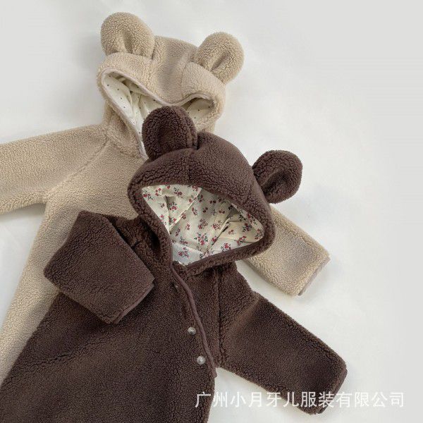 MiniCowMother baby boys and girls cute floral imitation lamb wool one-piece coat children's pure cotton clothes 