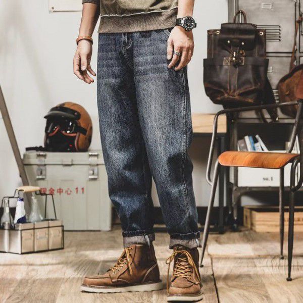 American heavy weight vintage jeans men's loose straight tube autumn 2022 new Amikaki old pants men 